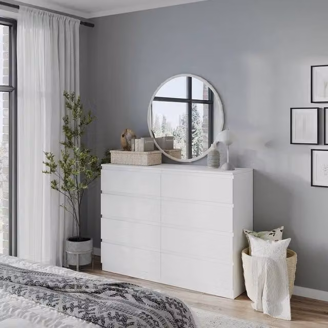 FORGEVIO Modern 8 Drawer Chest in White Matt MDF