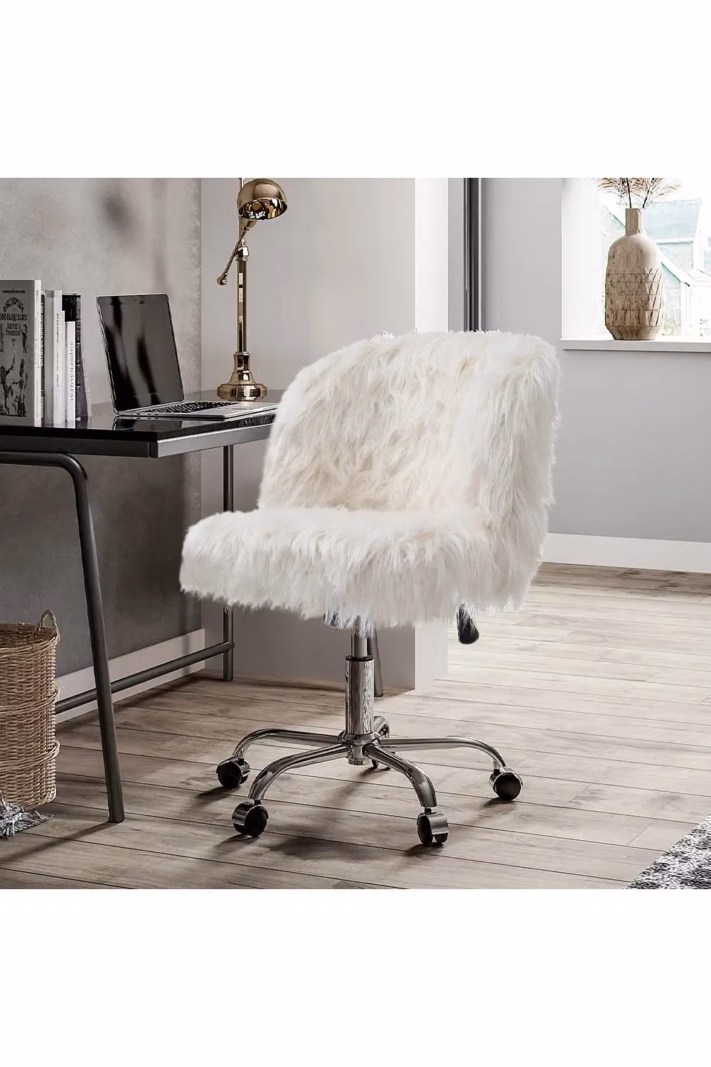 Livingandhome Modern White Fabric Upholstered Task Chair for Home or Office – 2