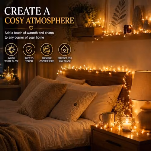 SHATCHI 2 Pack of Warm White LED Fairy String Lights, Copper Wire, Battery Operated, Waterproof IP44, Length: 2 m – 2