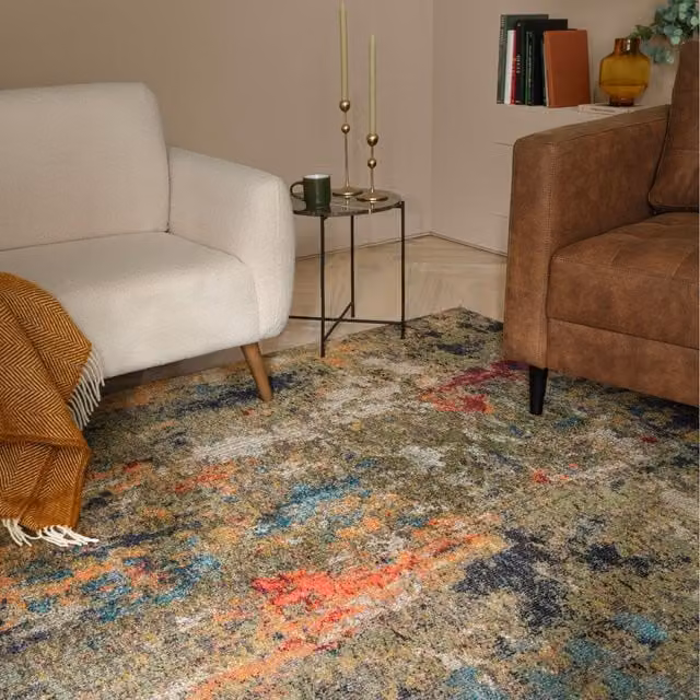 Furniturebox UK Prisma Abstract Multicolour Rectangular Rug, W/D/H: 170 x 120 x 14 cm