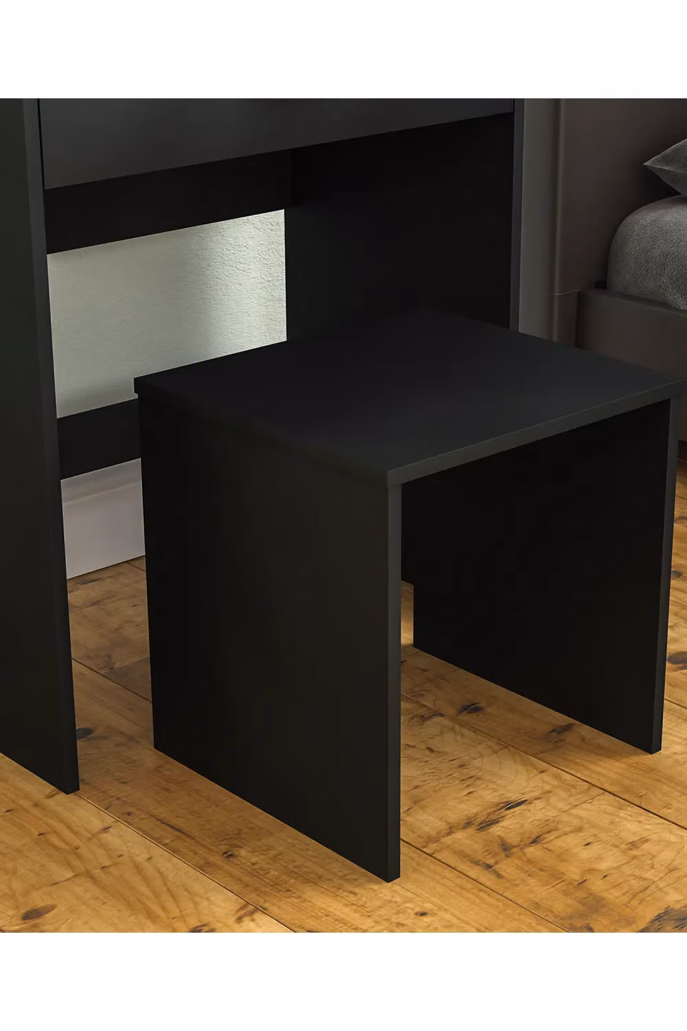Vida Designs Isla Dressing Table Set with Built-in Mirror and Stool in Black – 4
