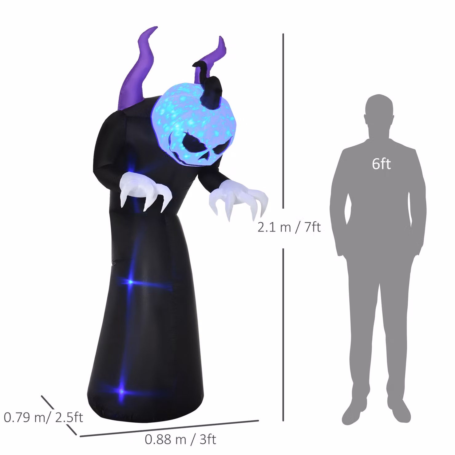 Outsunny 7ft Inflatable Halloween Ghost with Horns, White Blow-Up Outdoor Decoration with LED Display and Flame Effect for Garden, Lawn or Party – 3