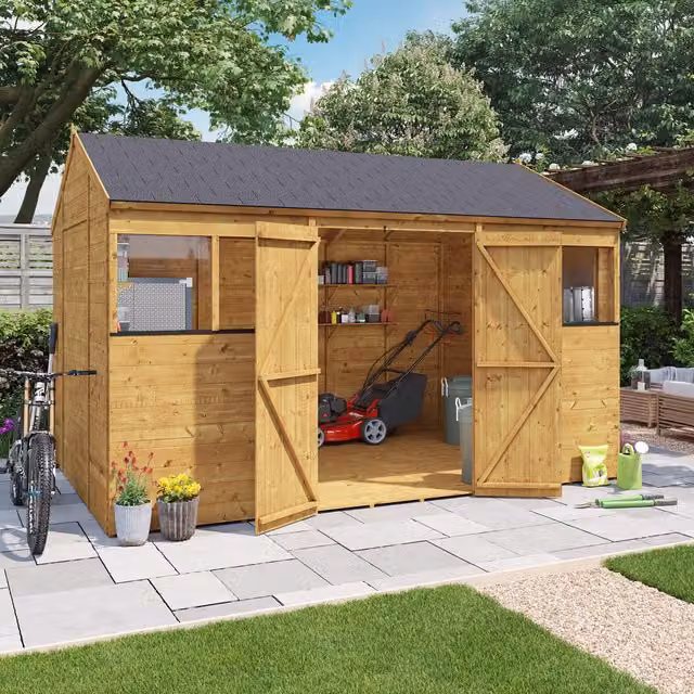 BillyOh Rustic Brown Wooden Reverse Apex Workshop with Tongue and Groove Construction and Gable Roof