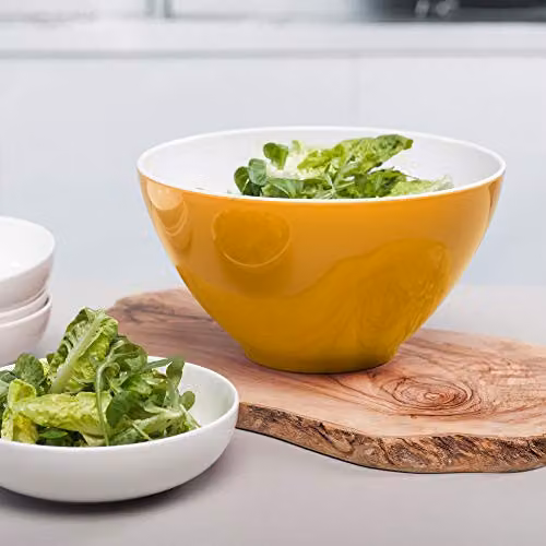 Zeal Melamine Salad Bowl in Yellow and White, Diameter: 26 cm – 2
