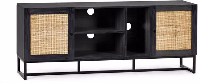 Cheshire Premium Portree Modern Rattan TV Unit in Matt Black – 1