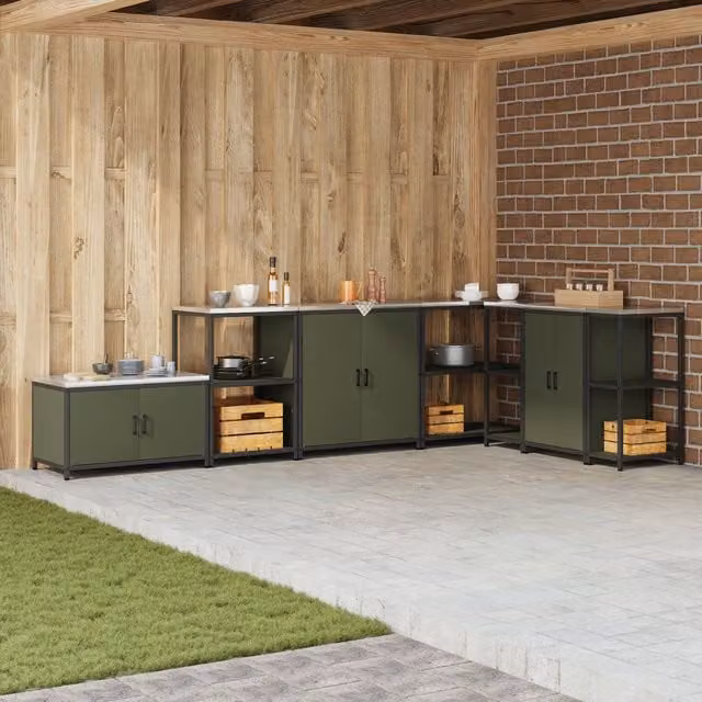 Berkfield Home Modern Metal Kitchen Storage Cabinet in Green with Hinged Doors and Internal Shelves – 1