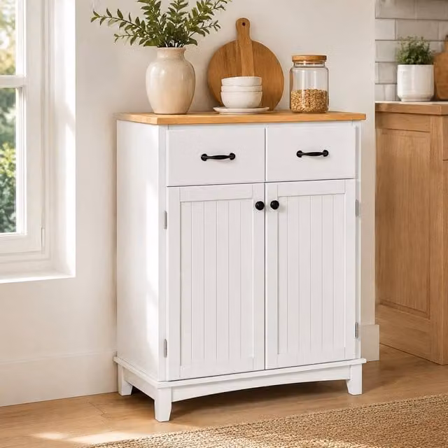 STILVORA White Matt Storage Cabinet with 2 Drawers and 1 Hinged Door