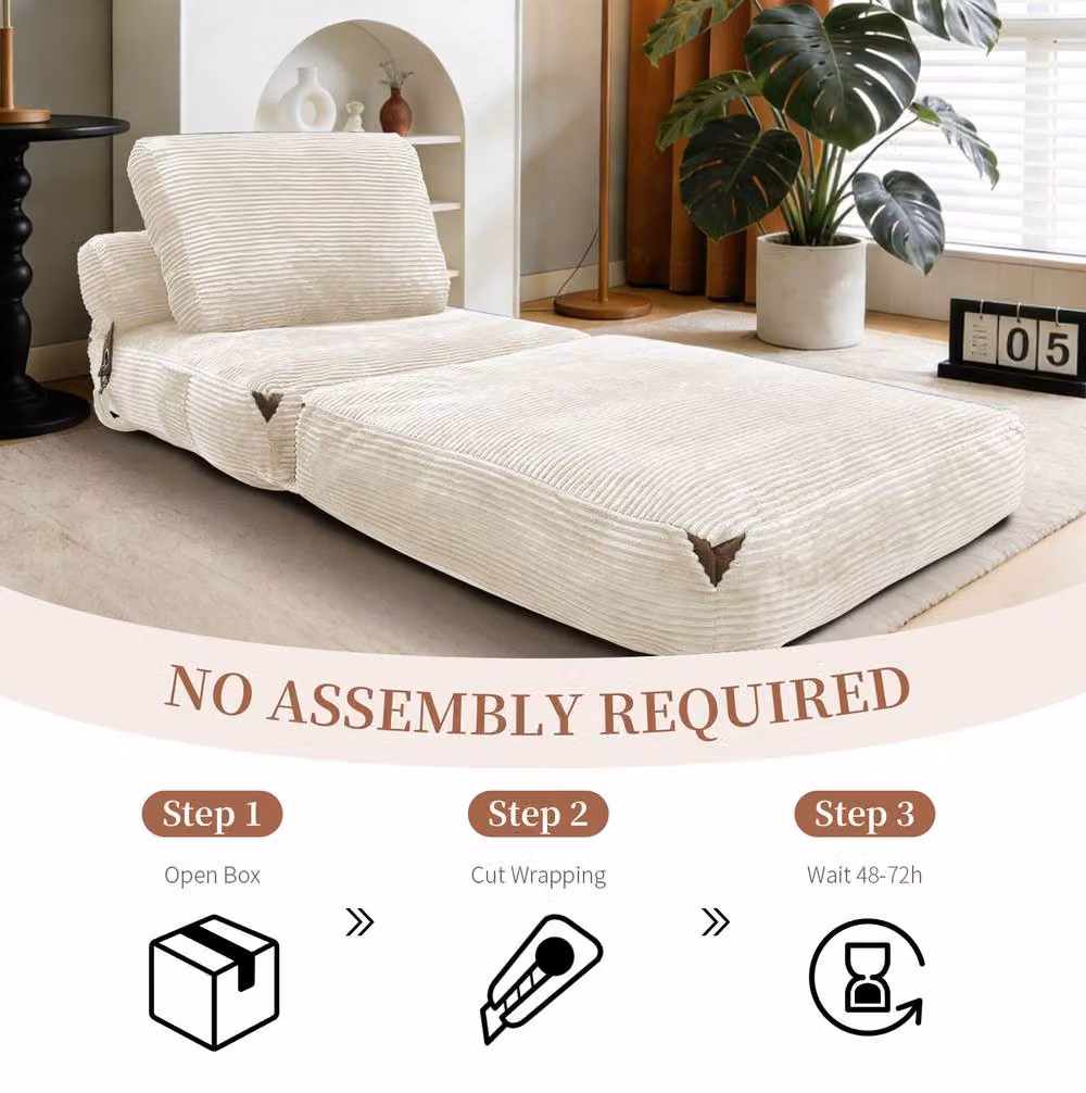 STILVORA White Striped Floor Sofa with Storage Pockets and Armrests – 3