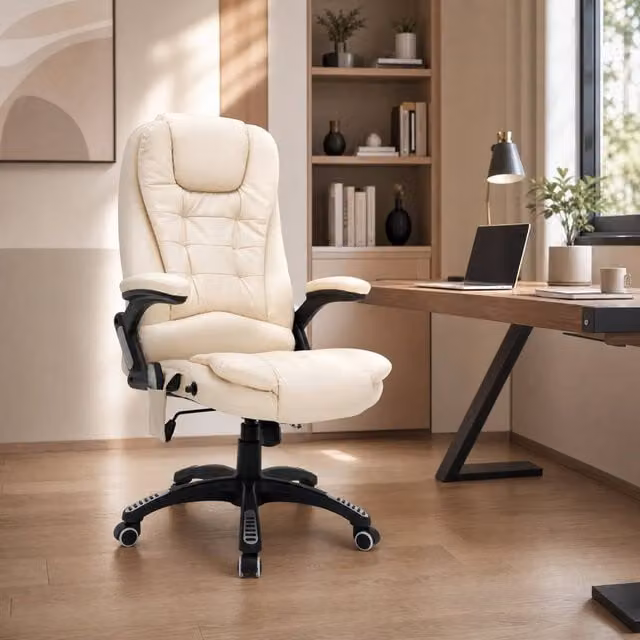 STILVORA Beige Faux Leather Executive Office Chair with Heating and Massage, H 121 x W 74 x D 74 cm