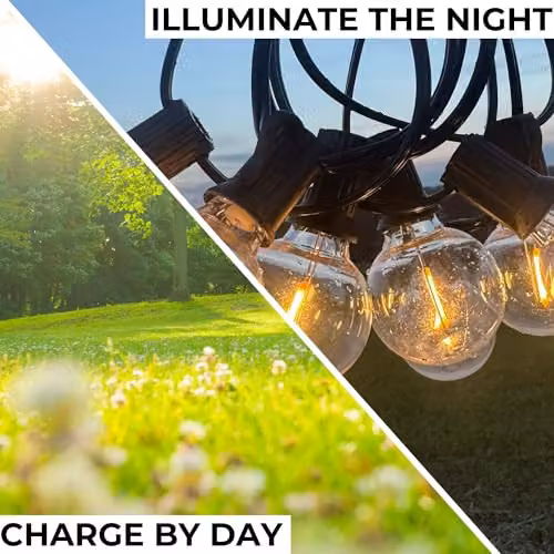 Ark Mat Lumo Sunline G40 Solar String Lights with Warm White LED Bulbs, Remote Control and IP44 Waterproof Rating, Black, 30m – 4