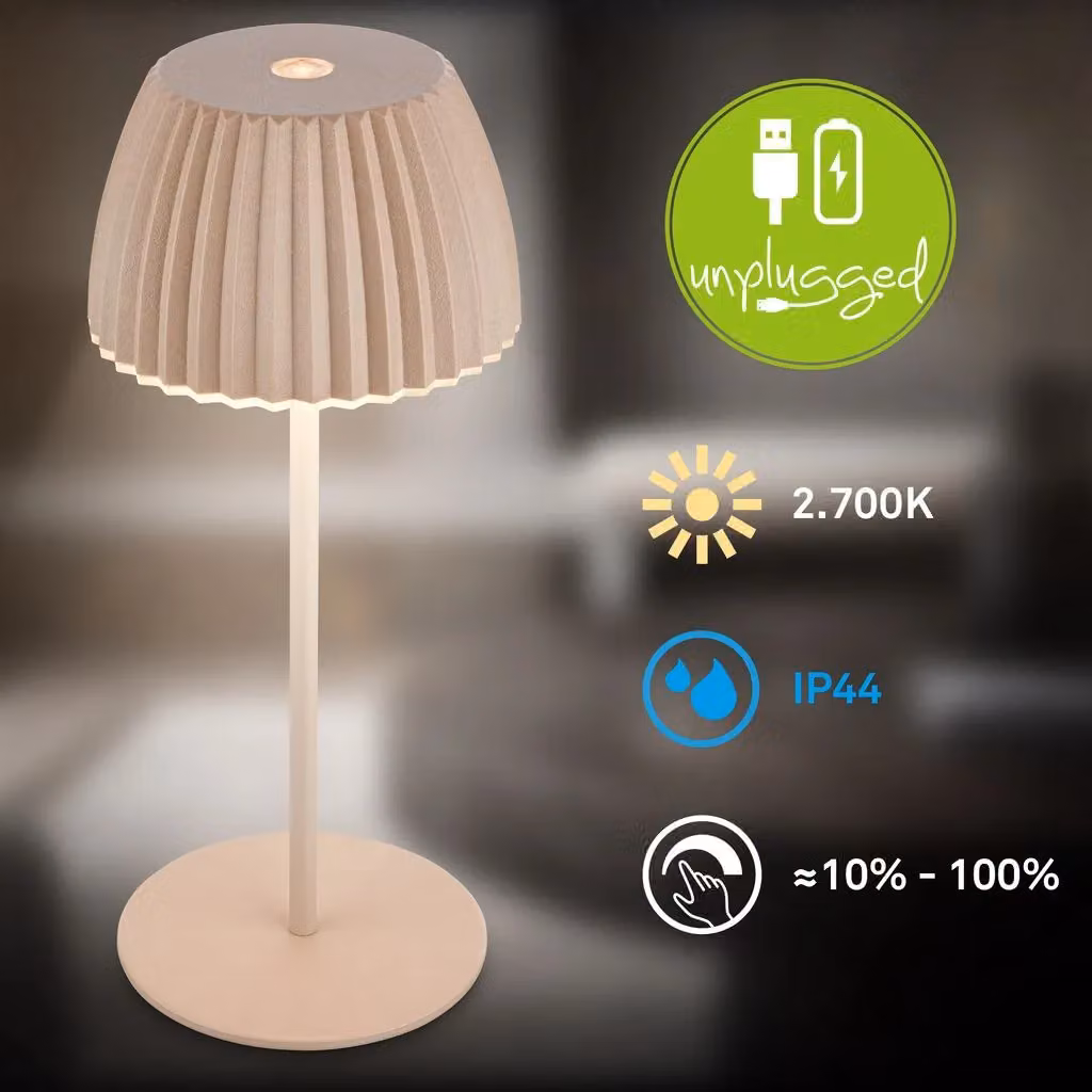 Briloner Riffle Mini Dimmable Rechargeable LED Table Lamp in Beige – 3