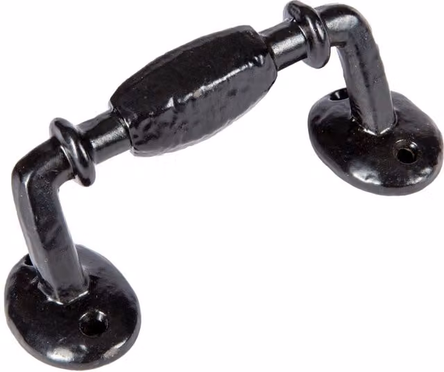 Hammer and Tongs Offset Wrought Iron Bow Door Handle, Matt Black, H: 11.5 cm, W: 52 cm