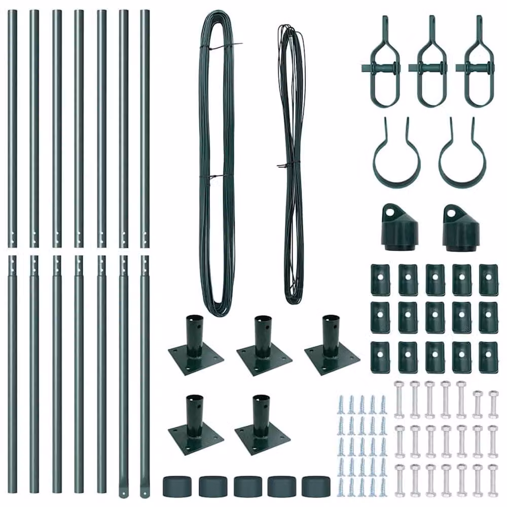 Berkfield Home Set of 14 Green Powder-Coated Steel Round Fence Posts – 3
