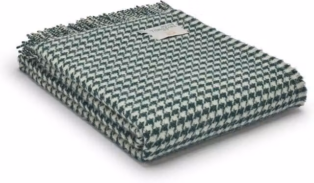 Tweedmill Emerald Green Geometric Houndstooth Wool Throw