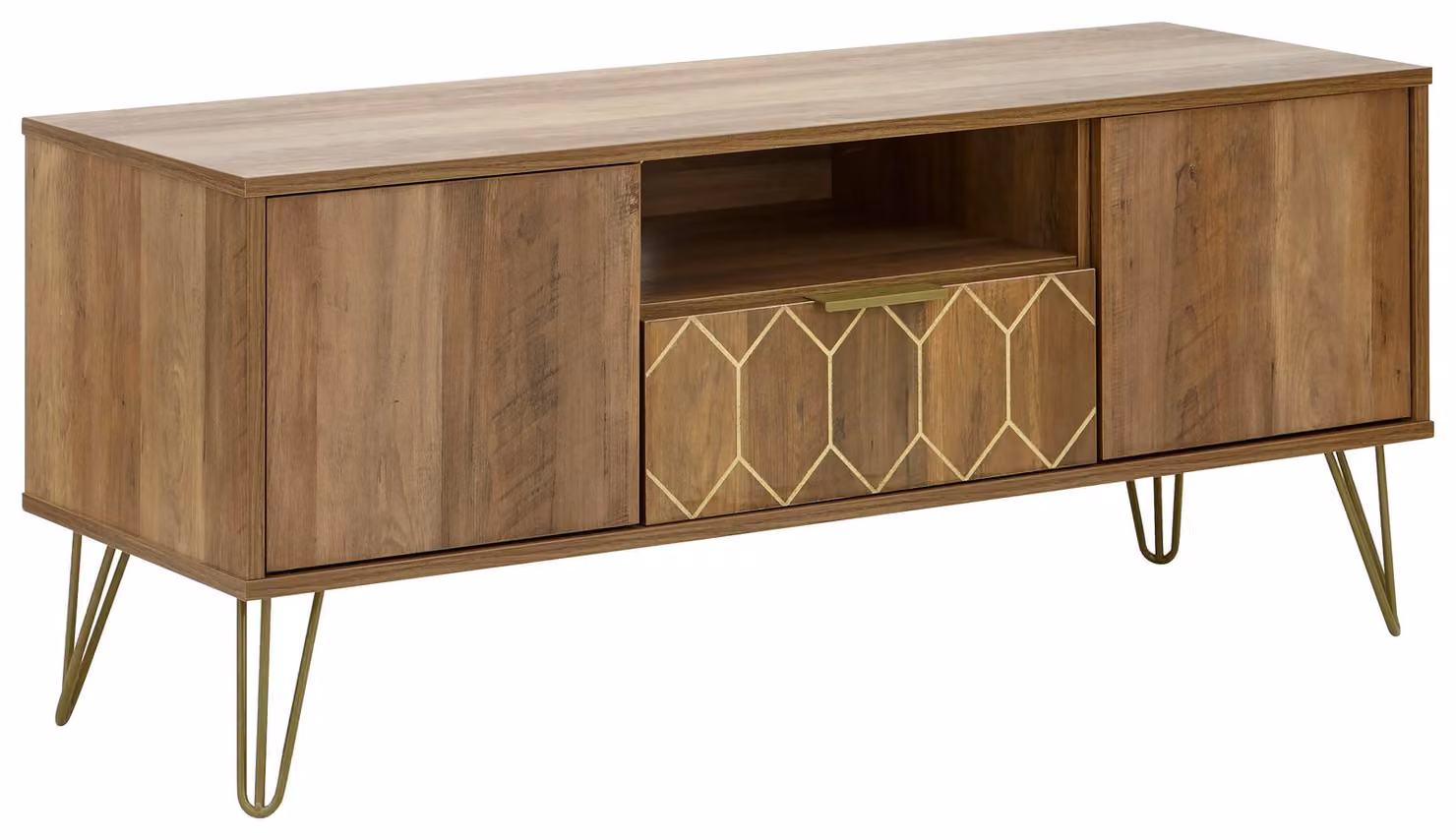 GFW Orleans Retro 1 Drawer TV Stand in Brown Mango Effect Wood and Metal – 2
