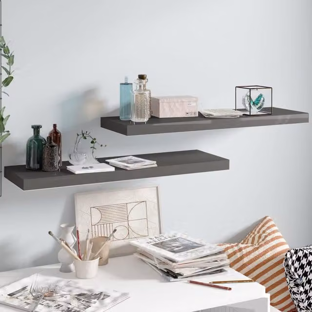 Berkfield Home Floating Wall Shelves, 2 Piece Set, High Gloss Grey, W: 80 cm, D: 23.5 cm, H: 3.8 cm – 1