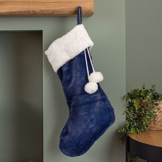 Samuel Alexander Blue and White Soft Plush Hanging Christmas Stocking – 1