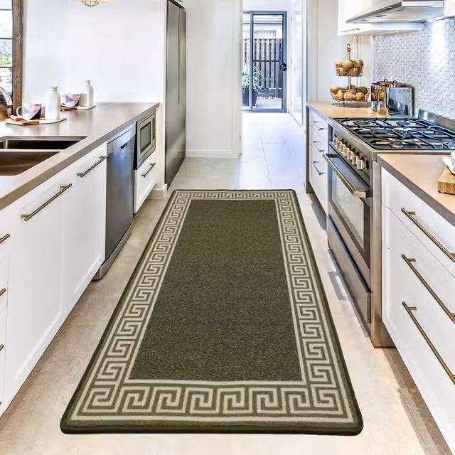 Smart Living Non-slip Greekey Gel Door Mat, Green, W: 80 cm, L: 150 cm