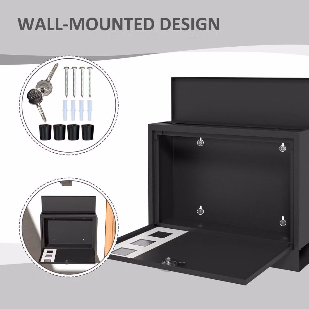 STILVORA Wall Mounted Metal Letterbox in Black, H 29.0 cm x W 36.5 cm x D 11.5 cm – 7