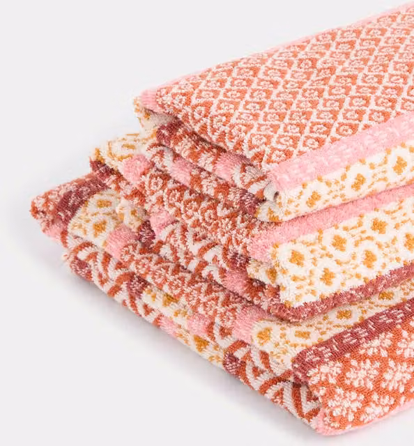 M&S Pure Cotton Graphic Tile Towel in Terracotta and Multicolour