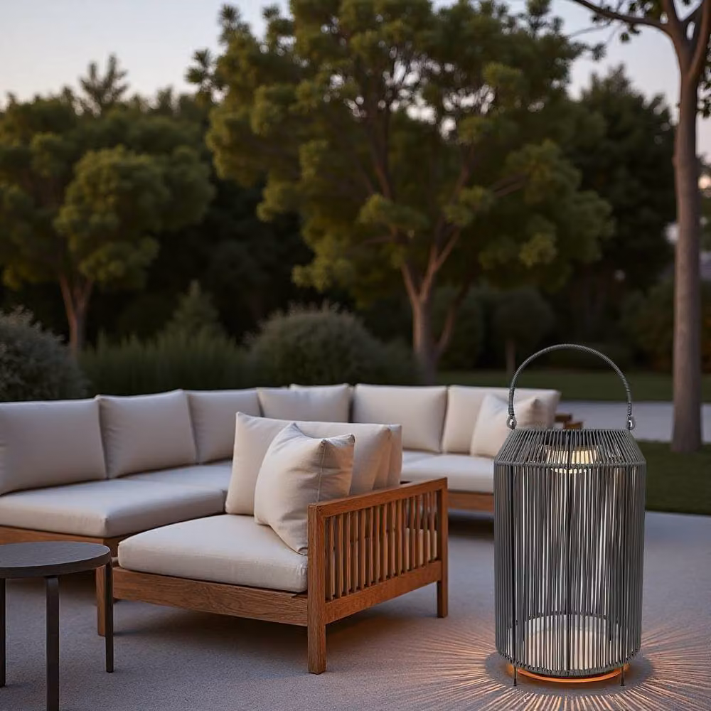 K LIVING Aurora Grey Rattan Solar Rechargeable LED Lantern – 2