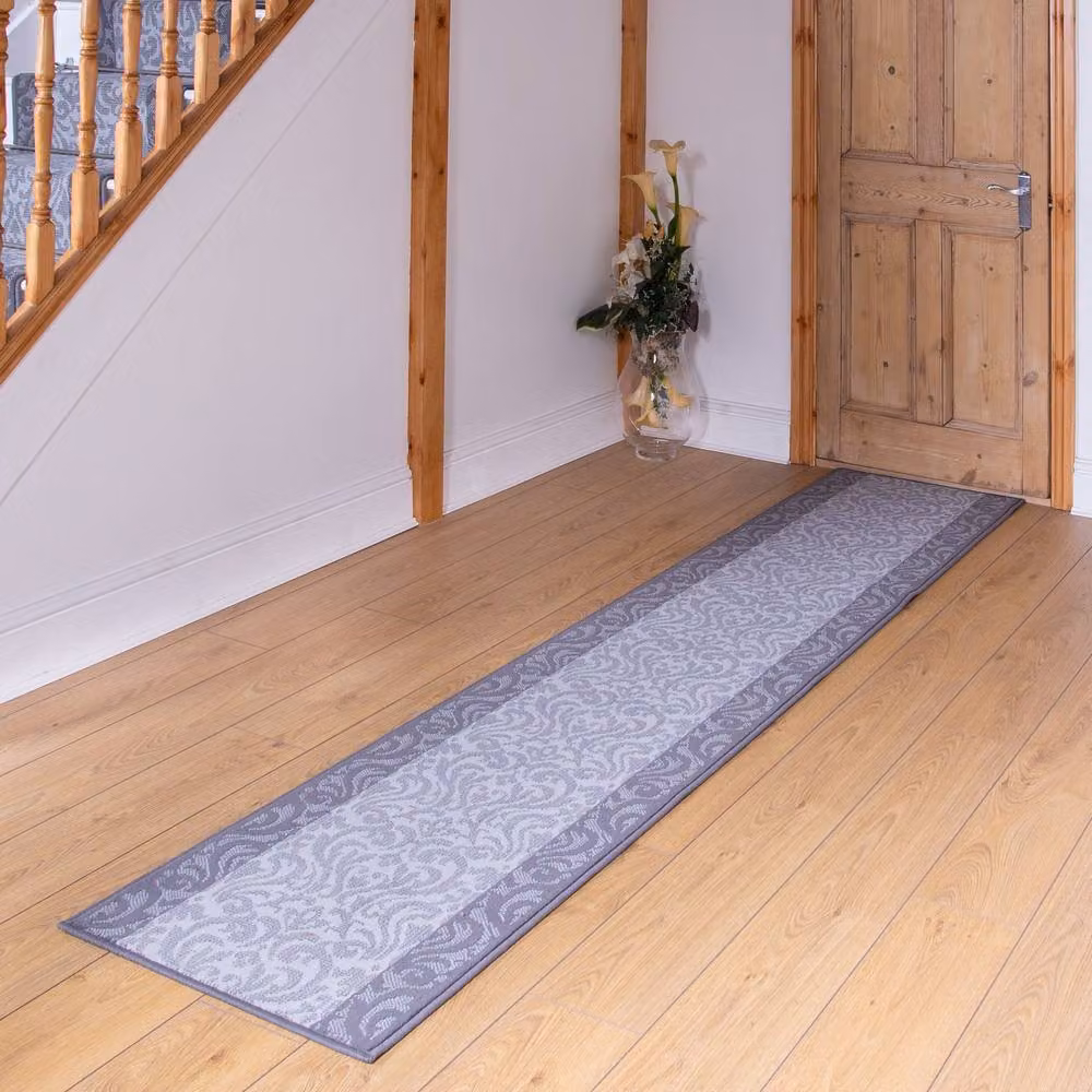 runrug Baroque Hallway Carpet Runner Rug in Light Grey, W: 60 cm, L: 180 cm – 3