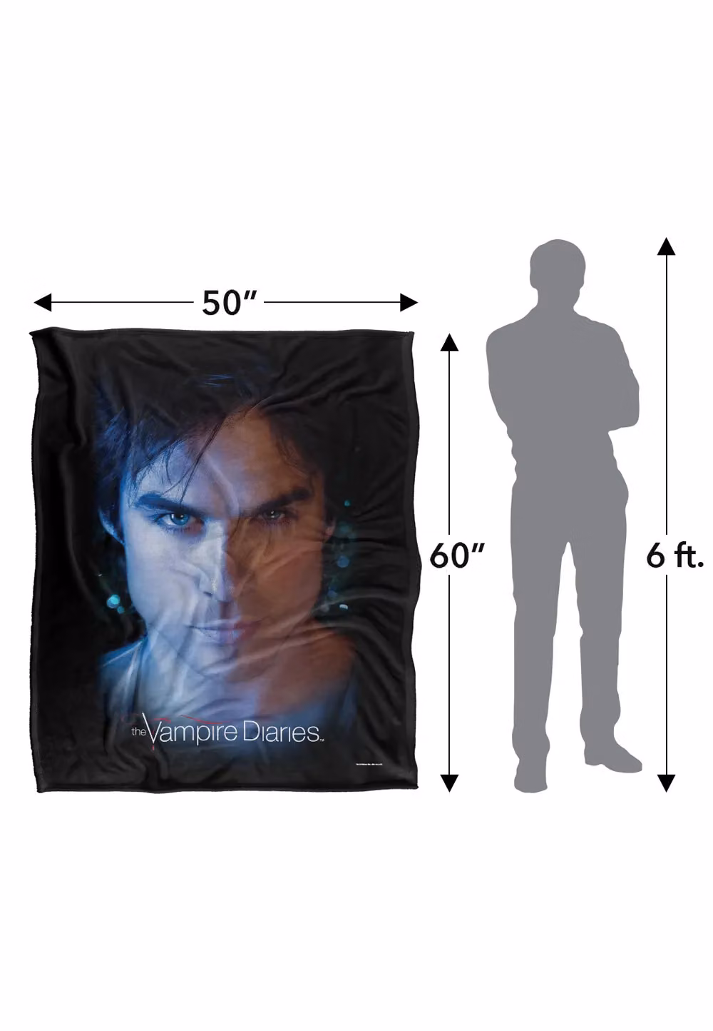 LOGOVISION Vampire Diaries Damon Eyes Officially Licensed Super Soft Fleece Throw Blanket, White and Multicolour, W/D/H: 152 x 127 cm – 8