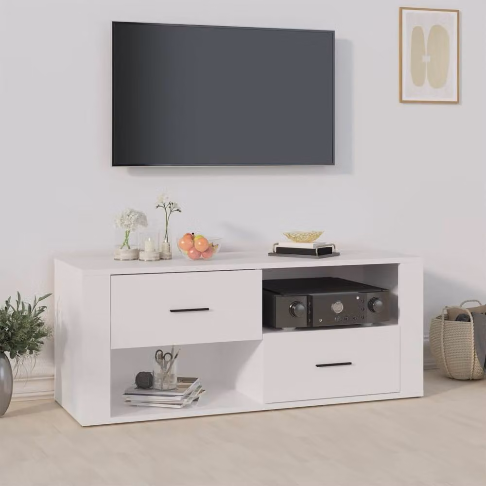 Berkfield Home White TV Cabinet in MDF, W/D/H: 100 x 35 x 40 cm – 2