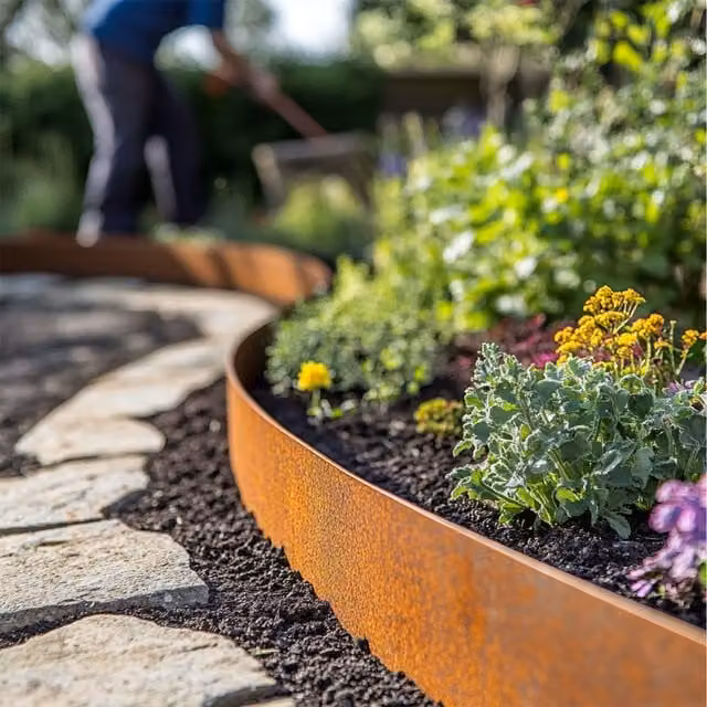 Nicoman Corten Steel Lawn Edging Garden Border, 5m Roll, Bronze/Brown