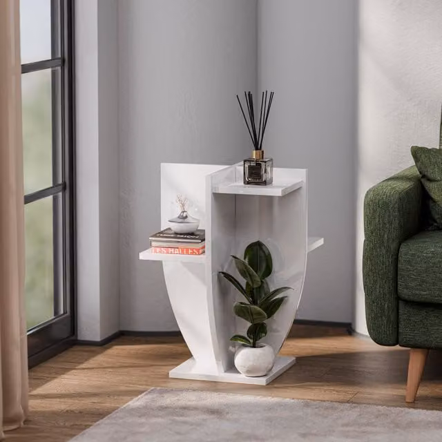 Decorotika Ceki Modern White Glossy Corner Plant Stand