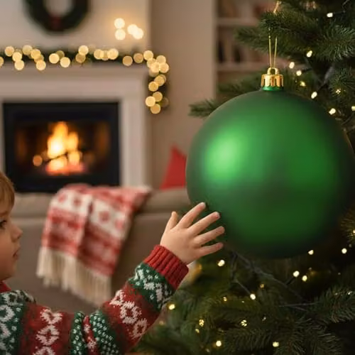 Shatchi 25cm Round Green Plastic Christmas Bauble Hanging Ornament – 5