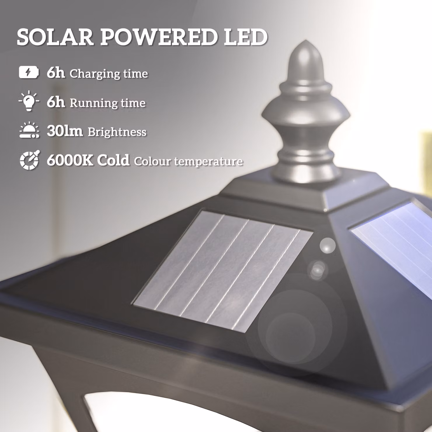 Outsunny Solar Powered LED Post Lamp, Dimmable Black Outdoor Bollard Lantern with Dusk Sensor, Height: 120 cm – 4