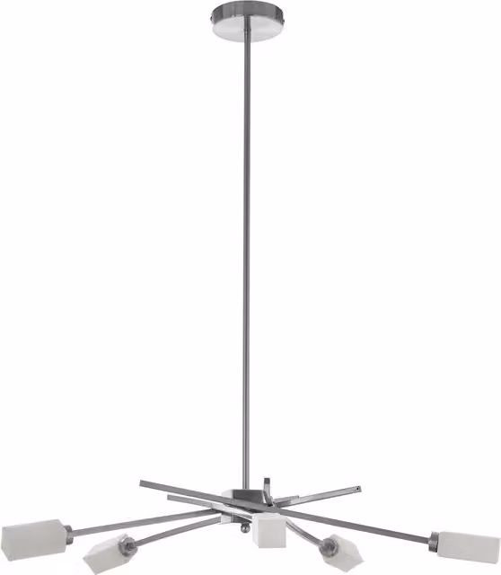 Fifty Five South Modern 5-Light Suspended Pendant Lamp with Silver Metal Frame and Transparent Glass Shades – 1