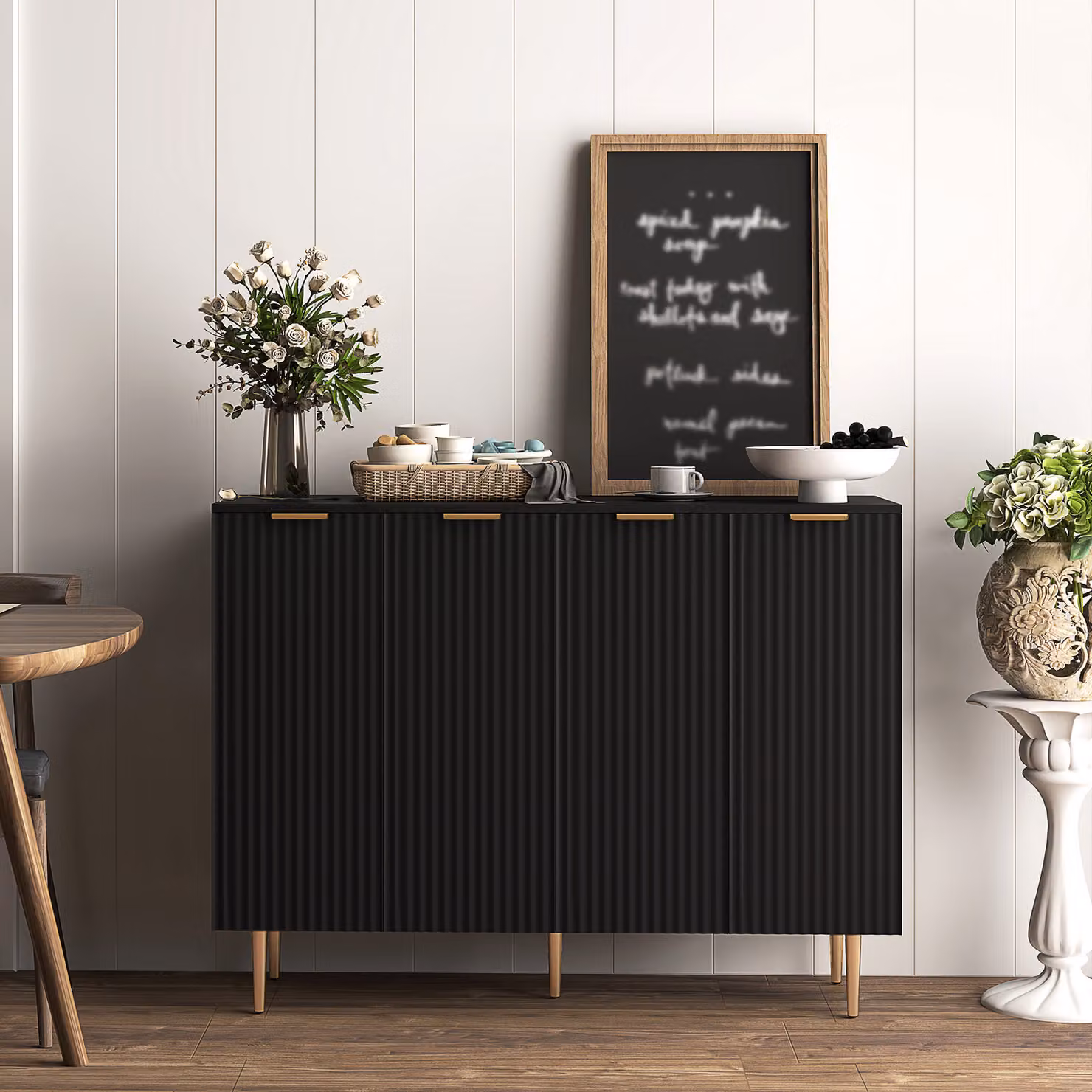 HOMCOM Modern Sideboard Buffet Cabinet in Matt Black with 4 Doors and Adjustable Shelves – 2