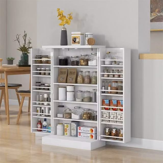 Nordara White Modern Freestanding Kitchen Storage Cabinet with Matt Finish and Hinged Doors – 1