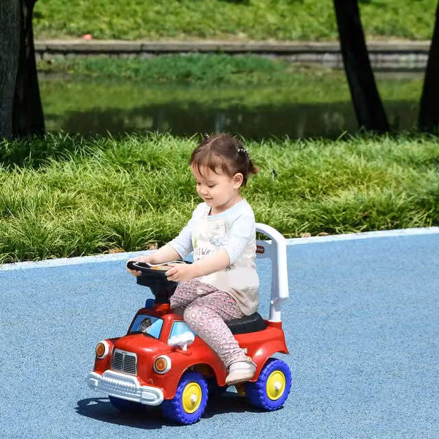 AIYAPLAY Baby Slider Fire Truck Ride-On Car with Music and Lights, Red