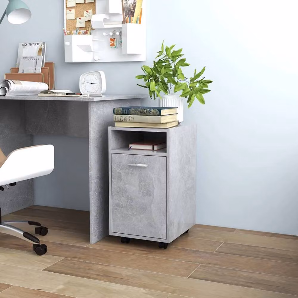 Berkfield Home Side Cabinet with Wheels in Concrete Grey, W/D/H: 33 x 38 x 60 cm – 2