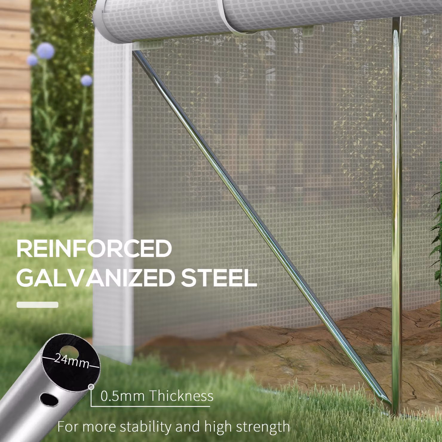 Outsunny White Walk-in Polytunnel Greenhouse with PE Cover, Mesh Door and Windows, W/D/H: 3 x 2 x 2 m – 4