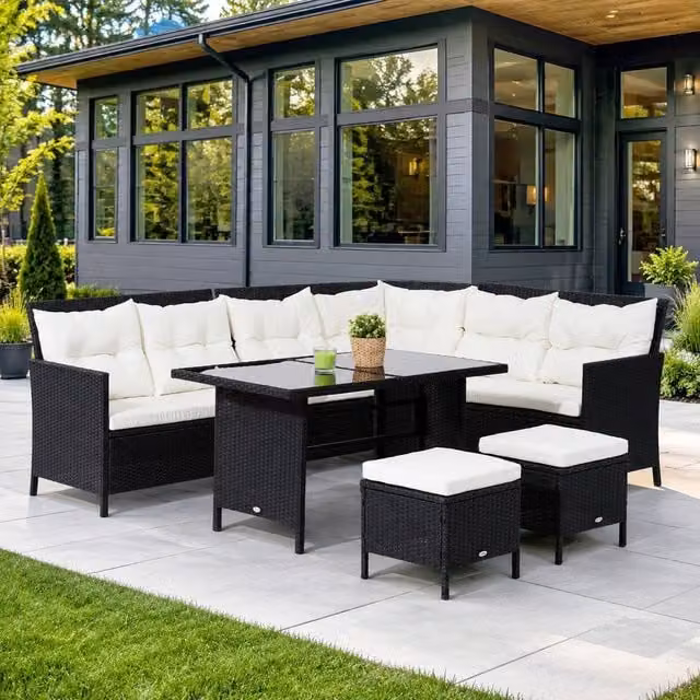 STILVORA 8-Seater Modern Sofa with Black Metal Frame