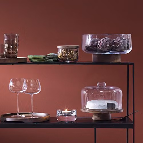 LSA International City Dome and Walnut Stand, Clear Glass and Wood, Diameter: 26 cm, Height: 22 cm – 4