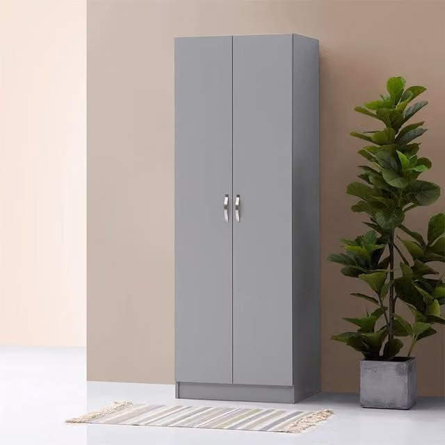Timber Art Design Modern 2 Door Double Wardrobe in Grey and White with Hanging Rail and Internal Shelves – 1