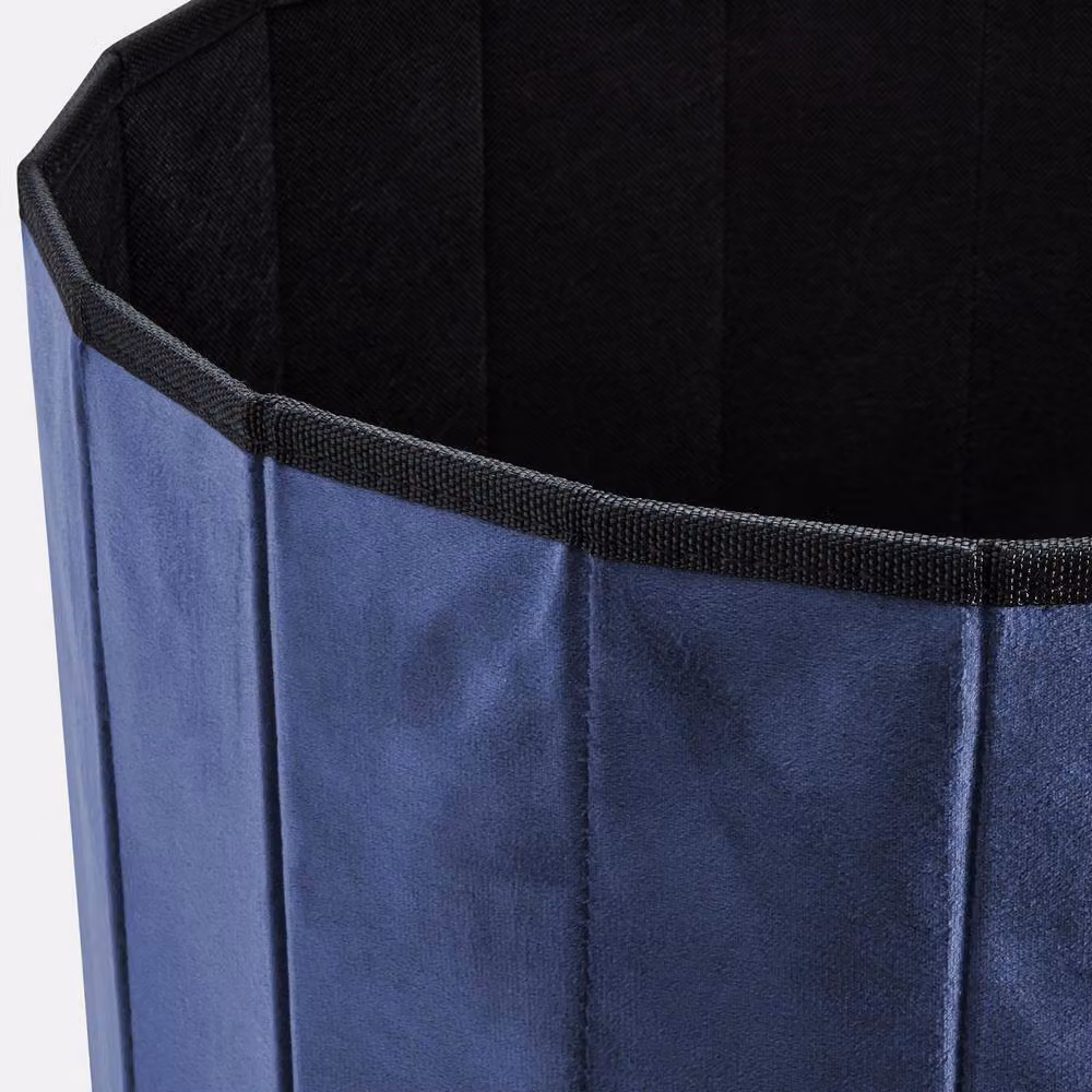 OHS Matte Velvet Round Ottoman Storage Stool in Navy Blue – 3