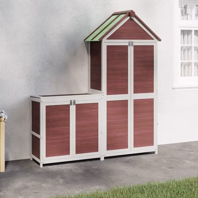 Berkfield Home 2 Piece Rustic Solid Pine Garden Tool Shed Set in Brown