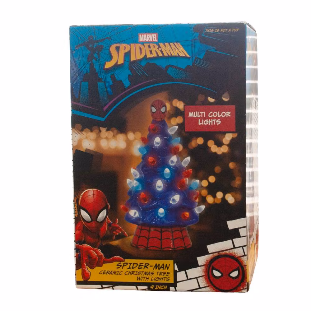 Menkind UKONIC Spider-Man Ceramic Tabletop Christmas Tree with LED Lights in Blue, H: 30 cm, W: 12 cm, D: 12 cm – 4