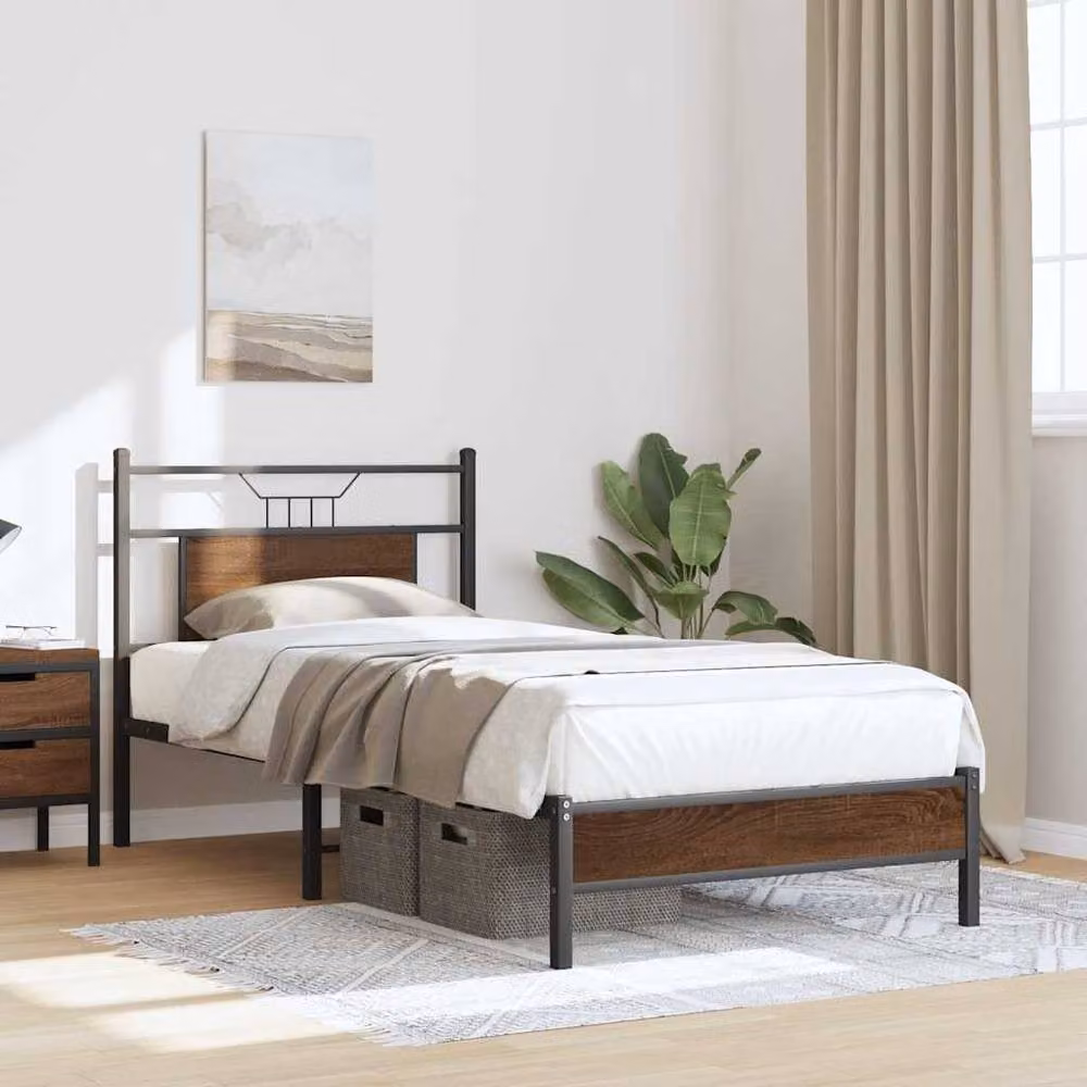 Berkfield Home Decorative Single Bed Frame in Brown Oak, W/D/H: 90 x 190 x 91.5 cm – 2