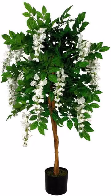 Leaf Design UK Realistic Artificial White Wisteria Tree with Green Leaves, Height: 130 cm