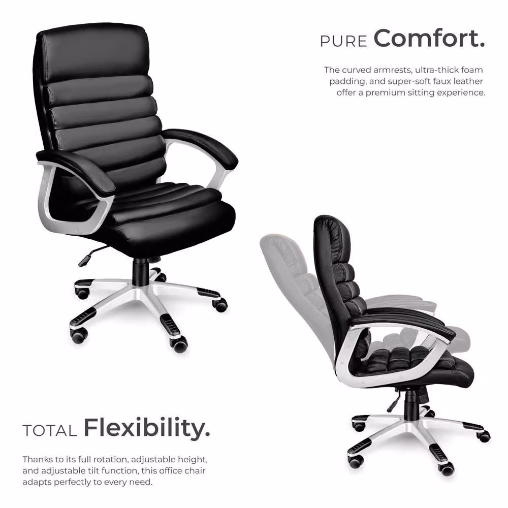 tectake Paul Black Executive Office Chair with Synthetic Leather and Armrests – 3