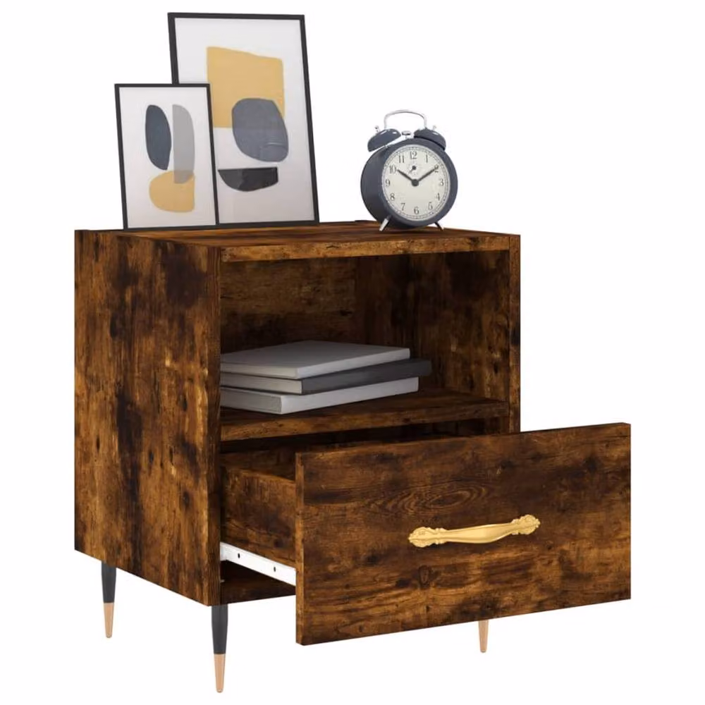Berkfield Home Modern Bedside Cabinets, 2 Piece Set in Smoked Oak Brown, W/D/H: 40 x 35 x 47.5 cm – 3