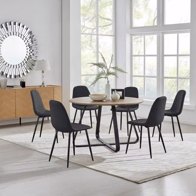 FurnitureboxUK Santorini Brown Round Dining Table and 6 Corona Black Leg Chairs
