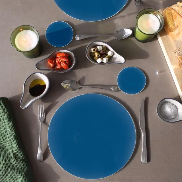 Harbour Housewares Round Blue and White Glass Chopping Board, Diameter: 30 cm